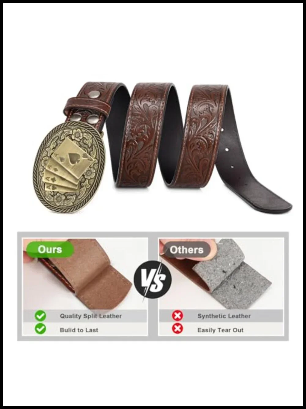 Cowboy Belt Men Women Western Waist Belt Detachable Buckle Leather Gifts